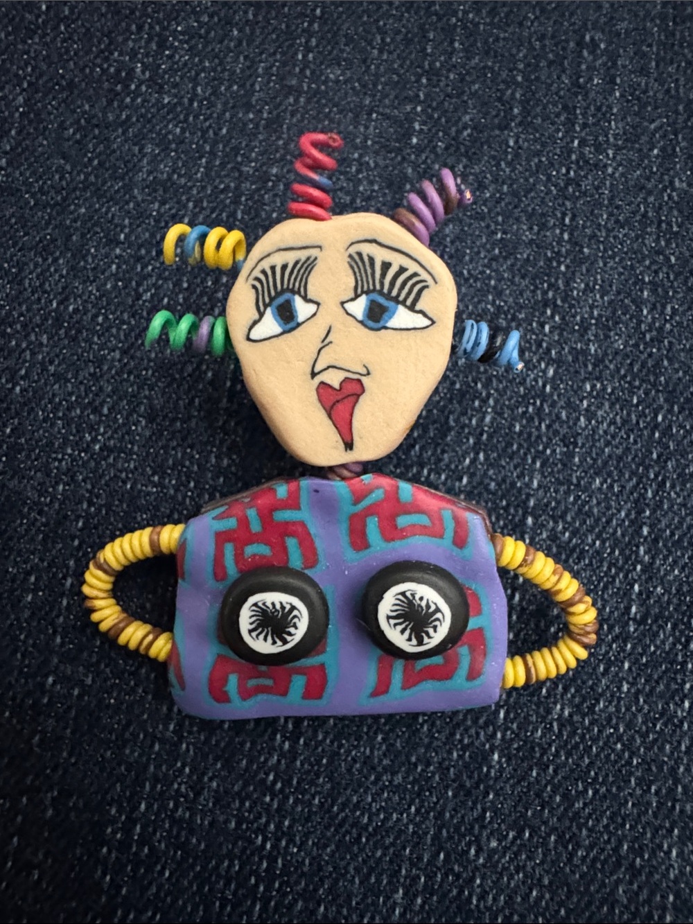 Whimsical Polymer Clay Art Face pin